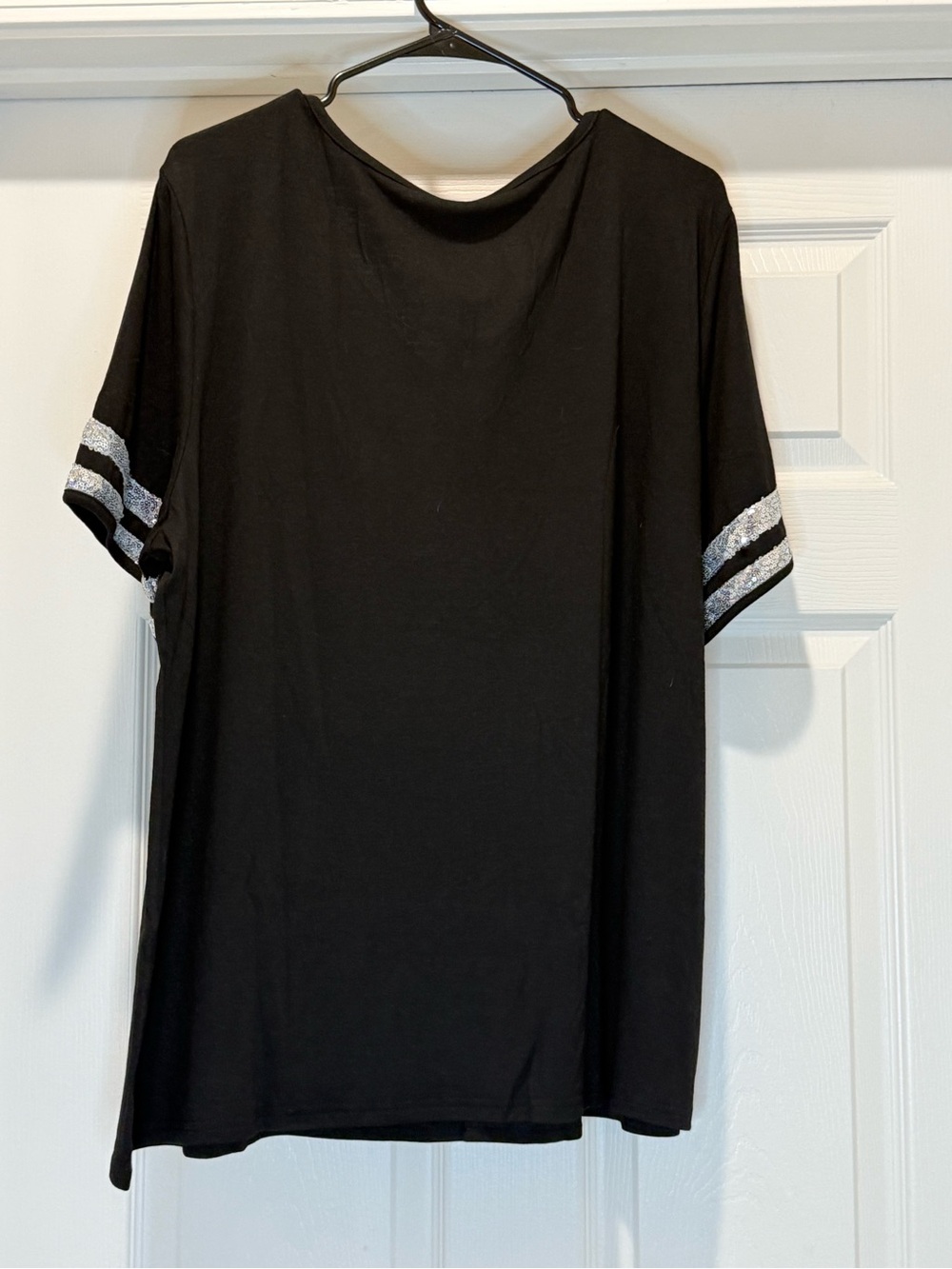 Black V-Neck Tee with Silver Sequin Trim 3x - Picture 2 of 8